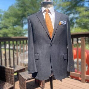 Jos. A. Bank Charcoal Pinstripe Suit Jacket with Orange Tie